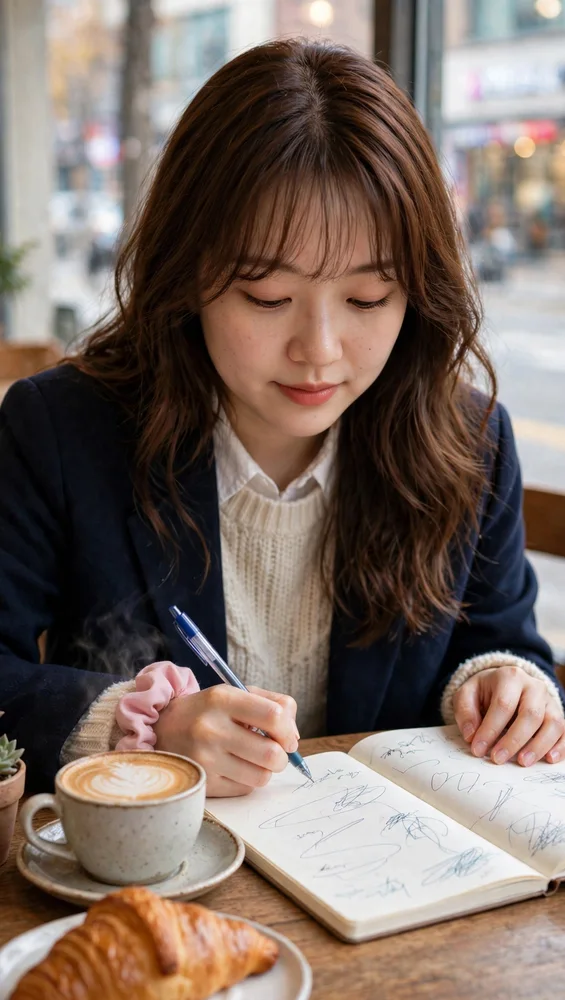 성수동 카페에서 커피를 든 손